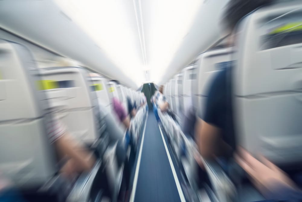 Blurry photo represents turbulence on a commercial airplane.