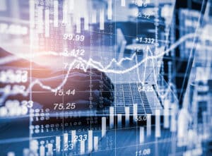 Stock market chart with numbers indicating an irregular market.